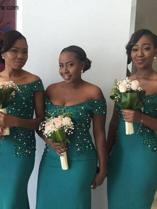 Купить Aso Ebe Style Off-the-Shoulder African Bridesmaid Dresses with Pearls Sequins Floor Length Mermaid African Black Girls Evening Dresses