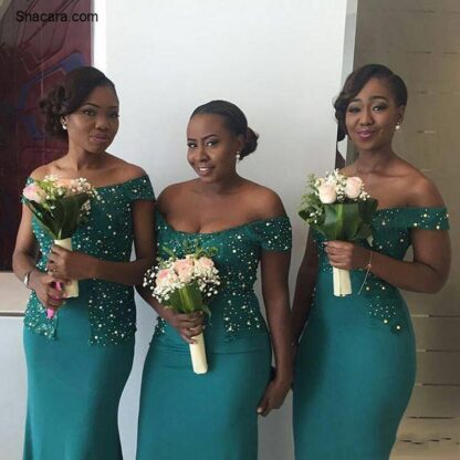 Купить Aso Ebe Style Off-the-Shoulder African Bridesmaid Dresses with Pearls Sequins Floor Length Mermaid African Black Girls Evening Dresses