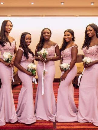 Купить Cheap African Off The Shoulder Satin Long Bridesmaid Dresses 2019 Lace Applique Beaded Top Wedding Guest Maid Of Honor Dresses BM0616