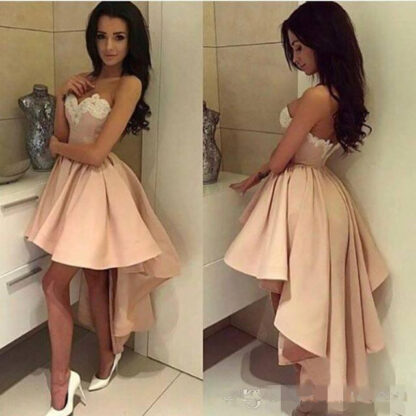 Купить High Low Short Prom Dresses Pearl Pink White Lace Cocktail Sweetheart Sexy Back Formal Party Wear Vintage Gowns