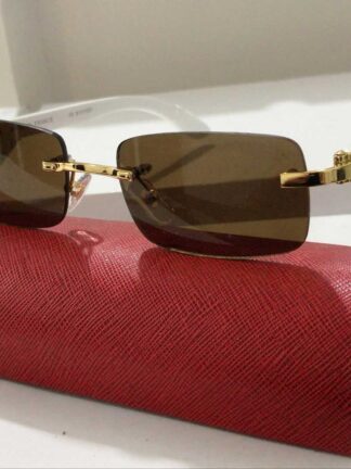 Купить New Fashion Men Sport Sunglasses Frame Glasses Rimless Gold Metal Buffalo Horn Eyewear Clear Lenses Wood Leg occhiali lentes Lunette