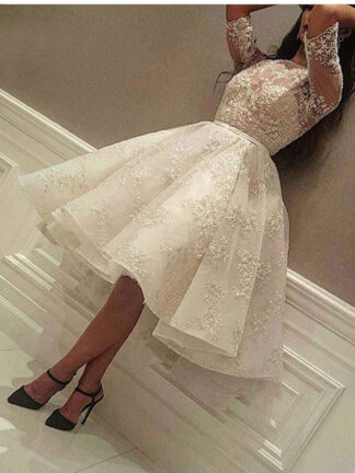 Купить Fashion Ivory Short Prom Dress Lace Applique Beads Half Sleeve Knee Length Dubai Arabic Cocktail Party Gowns