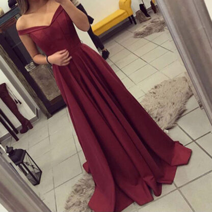 Купить Evening Dress Long New Sexy Wine Red Elegant Satin V Neck Prom Party Gown Abendkleider Abiye Robe De Soiree