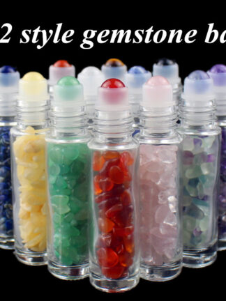 Купить 12 pcs Natural Gemstone Essential Oil Roller Ball Bottles Clear Perfumes Oil Liquids Roll On Bottles with Crystal Chips 10ml