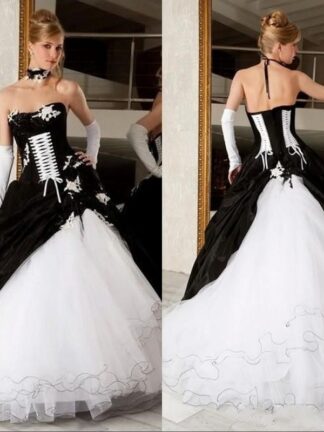 Купить Classic Black And White Ball Gown Wedding Dresses Strapless Backless Corset Victorian Gothic Plus Size Wedding Bridal Gowns