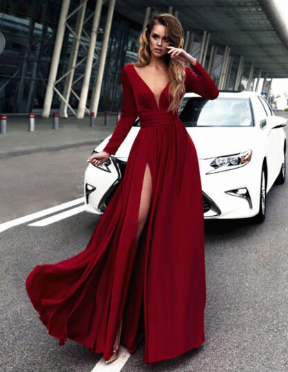 Купить Sexy Evening Dresses Long Side Split Chiffon Gowns Formal Women Prom Party Robe De Soiree Abendkleider