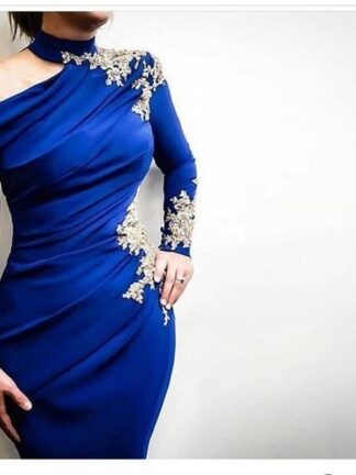 Купить New Arrival One shoulder Long sleeve evening dress Royal blue gowns Lace Beaded Formal Party