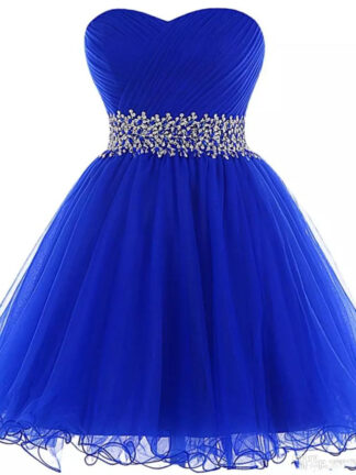 Купить Organza Ball Gown Homecoming Dresses Royal Blue Elegant Beaded Short Prom Gowns Lace Up Party Dress