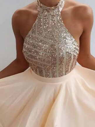Купить Sequin Short Prom Dress Halter Backless Above Knee Homecoming Formal Party Gowns