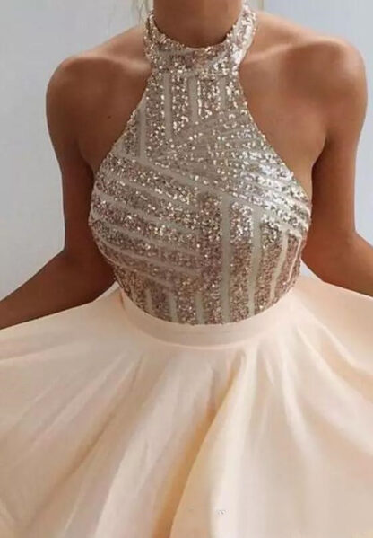 Купить Sequin Short Prom Dress Halter Backless Above Knee Homecoming Formal Party Gowns