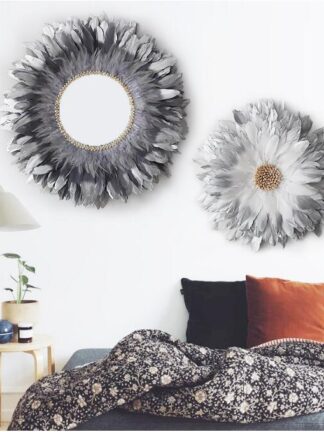 Купить wall decorated with feathers Decorative Plates Hand made feather decoration bedroom painting room Home Décor