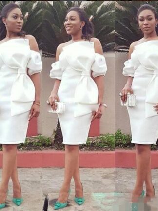 Купить 2022 Off Shoulder African Black Girls Formal Evening Dresses Prom Party Wear Satin Big Bow Cocktail Dress Knee Length Short