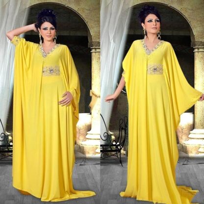 Купить 2022 Dubai Kaftan Robe Abaya Evening Dresses Long Sleeves Middle East Style Beaded Party Wear Formal Arabic Prom Gowns