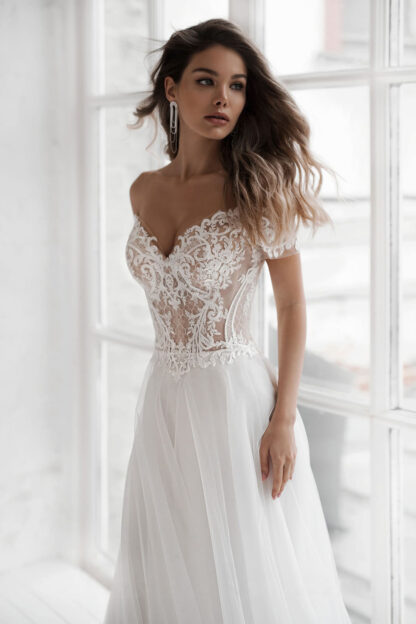 Купить Elegant Gown Off-shoulder Bohemian Wedding Dresses Custom Made Soft Tulle A-line Lace Bridal Vestidos de Novia