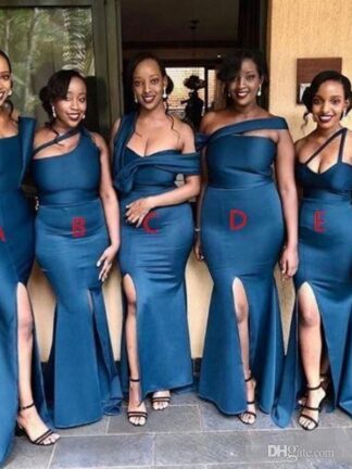 Купить 2020 Sexy Navy Blue Mermaid Bridesmaid Dresses Mixed Styles South Afrian Maid of Honor Gowns Plus Size Custom Made Cheap Wedding Guest Wear