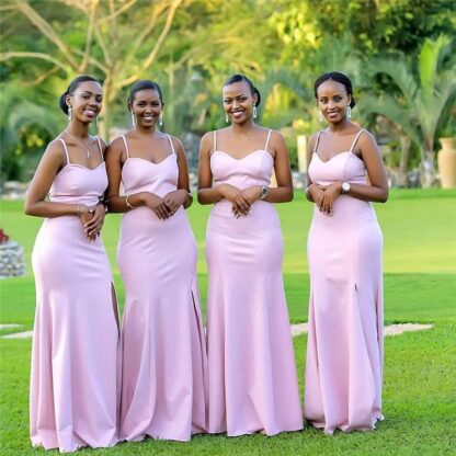 Купить 2020 African Pink Mermaid Bridesmaid Dresses Western Country Weddings Garden Maid of Honor Gowns Sexy Spaghetti Strap Maid Of honor BM1917