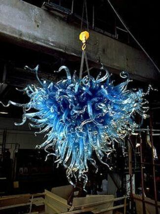 Купить Lamp Blue Lampshade Murano Ceiling Decor Chandeliers with LED Lights 100% Hand Blown Glass Modern Pendant Lamps for Home Decoration