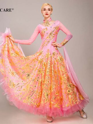 Купить Luxury Ballroom Dance Competition Dresses Waltz Dress Standard Dance Dresses D0799 CACARE Customize 10 Colors Big Sheer Hem