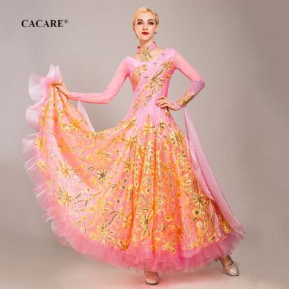 Купить Luxury Ballroom Dance Competition Dresses Waltz Dress Standard Dance Dresses D0799 CACARE Customize 10 Colors Big Sheer Hem