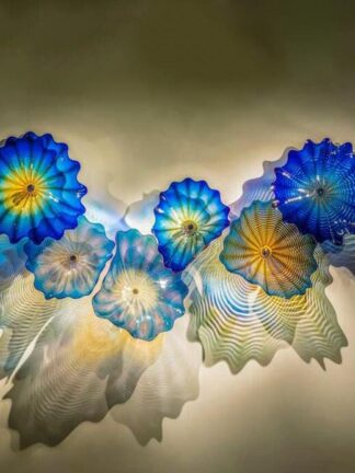 Купить Blue Colored Lamps American Flowers Hand Made Murano Lighting Abstract Glass Wall Art Light