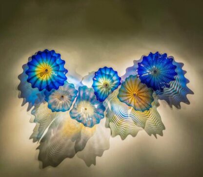Купить Blue Colored Lamps American Flowers Hand Made Murano Lighting Abstract Glass Wall Art Light