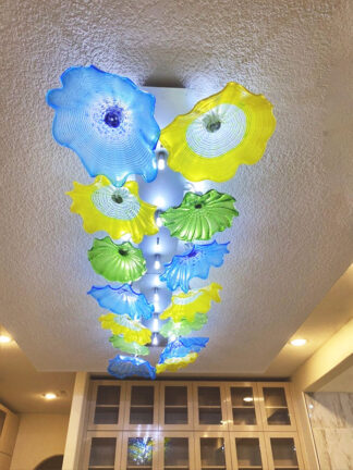 Купить Lamps Villa Colored Glass Ceiling-Lighting American Style Murano Plates Ceiling Lamp Modern LED Flower Chandelier for Art Decor