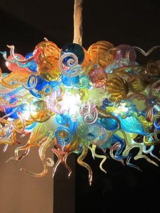 Купить Multi Color Modern Chandeliers Lamps LED Lights Source Tiffany Stained Glass Pendant Light Art Decor Handmade Blown Galss Hanging Chain Chandelier