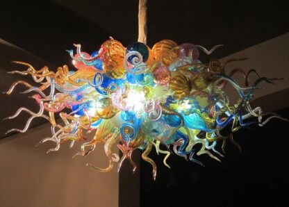 Купить Multi Color Modern Chandeliers Lamps LED Lights Source Tiffany Stained Glass Pendant Light Art Decor Handmade Blown Galss Hanging Chain Chandelier