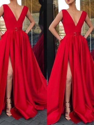 Купить Red Muslim 2020 Prom Dresses Cheap A-line V-neck Cap Sleeves Slit Sexy Evening Dresses Dubai Saudi Arabic Long Elegant Bridesmaid Gown