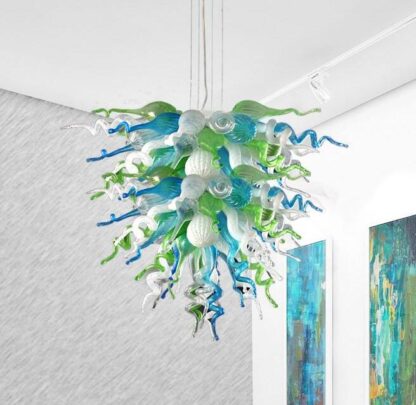 Купить Rustic Chandeliers Lighting Lamp Turquoise Green White Living Room Pendant Lamps LED Hand Made Blown Glass Chandelier Light