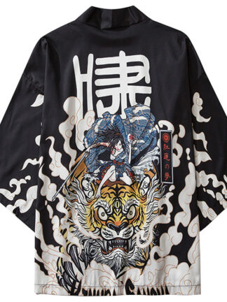 Купить Januarysnow Japanese Kimono Jacket Tiger Samuri Harajuku 2020 Hip Hop Men Japan Style Streetwear Jacket Summer Thin Clothing Loose Kimono