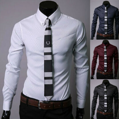 Купить Januarysnow Men's Luxury Casual Formal Shirt Long Sleeve Slim Fit Business Dress Shirts Men's Tops