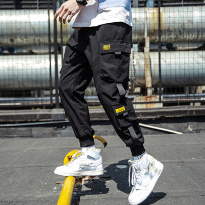 Купить Brand Designer Spring Hip Hop Joggers Men Black Harem Pants Multi-pocket Ribbons Man Sweatpants Streetwear Casual Mens Cargo Pants