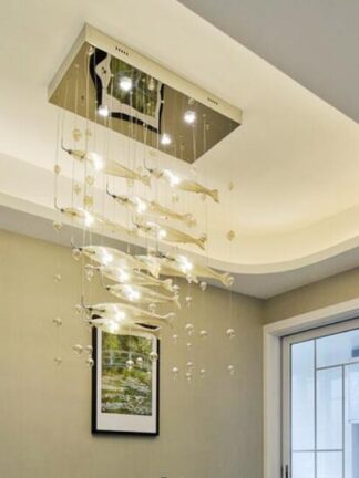 Купить Modern Crystal Pendant Light Rectangle Hanging Lamps Fixtures Creative Fish Droplight for Bedroom Living Room Decor