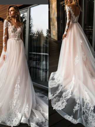 Купить Elegant Lace Wedding Dress Vestidos de novia Simple A Line Bridal V-Neck Sexy Romantic Long Sleeve Gowns
