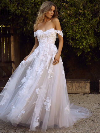 Купить Lace Wedding Dresses Off the Shoulder Appliques Bride Dress Princess Gown robe de mariee