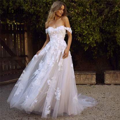 Купить Lace Wedding Dresses Off the Shoulder Appliques Bride Dress Princess Gown robe de mariee