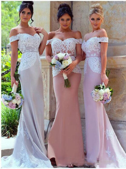 Купить Blush Elegant Mermaid Bridesmaid Dresses Off Shoulder Applique Long Floor Length Wedding Guest Gowns Maid of Honor