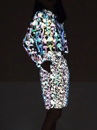 Купить Jumper TrackSuits women Cartoon Mushroom Drawstring Reflective Sport Track Suit Rainbow Holographic Crop Hoodie And Shorts Glow