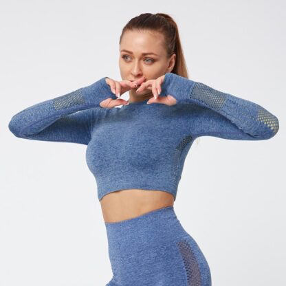 Купить 2pc February Fitness Seamless Yoga Set Female Mesh Workout Clothes Gym for Women Leggings Breathable Sportwear Woman Yoga Shirt Pant
