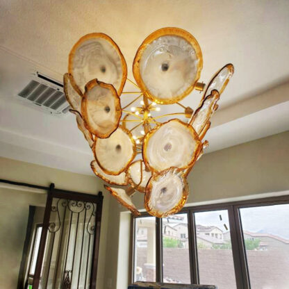 Купить Modern Art Decor Blown Glass Chandelier Gold Color Murano Glass Plates Chandeliers Custom 36 Inches LED Flower Chandelier for Room Decor