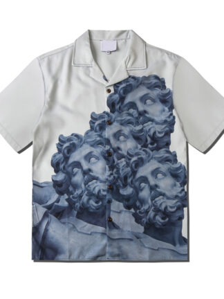 Купить Januarysnow Brand Designer Printed Vintage Shirt Men Summer Turn-down Collar Men's Shirt Streetwear Clothing