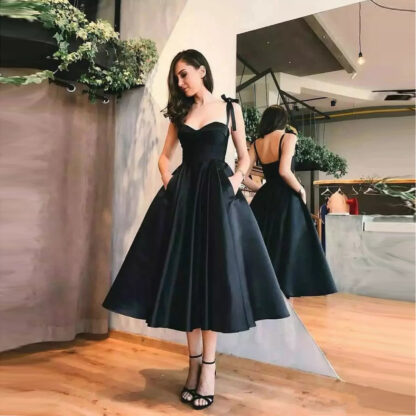 Купить Little Black Prom Dresses Spaghetti Straps A Line 2019 Short Cocktail Dress Tea Length Black Evening Gowns Formal Party Dresses