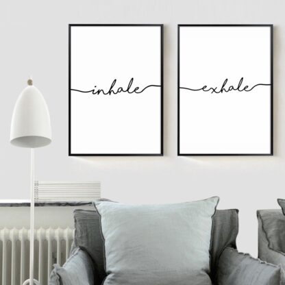 Купить Black White Inhale Exhale Quote Poster Prints Minimalist Wall Art Picture Canvas Painting Line Letters Nordic Decoration No Frame