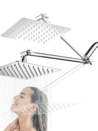 Купить Amazon Hot 8/10/12 " Stainless Steel Shower Head Polished Chrome Bathroom Rain Big ShowerHead and Rotatable Shower Arm