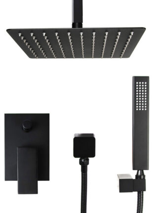 Купить Bathroom square design in ceiling mounted shower set black plated bath diverter mixer faucet 8/10/12 inch rain shower head