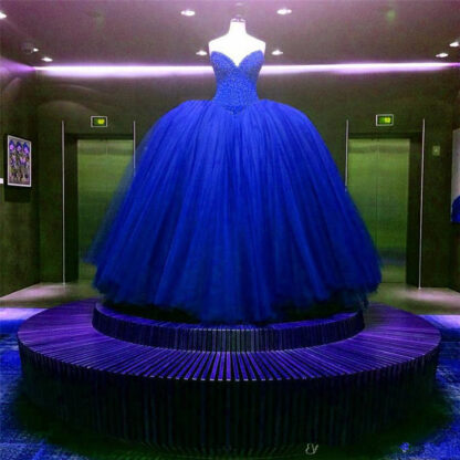 Купить Wedding Dress Fully Crystal Beaded Bodice Corset Royal Blue Ball Gowns Customized Made Shiny Bridal Dress vestido longo de renda