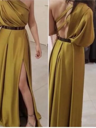 Купить New Arrival One shoulder evening dress Robe de soiree Arabic Gold gown Formal dresses long