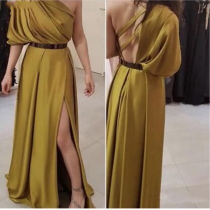 Купить New Arrival One shoulder evening dress Robe de soiree Arabic Gold gown Formal dresses long