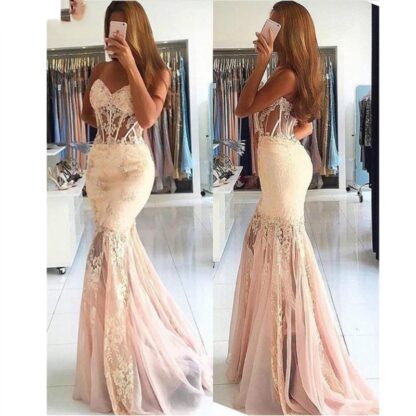 Купить 2022 See Through Prom Dresses Mermaid Sweetheart Tulle Lace Beaded Party Maxys Long Gown Evening Robe De Soiree